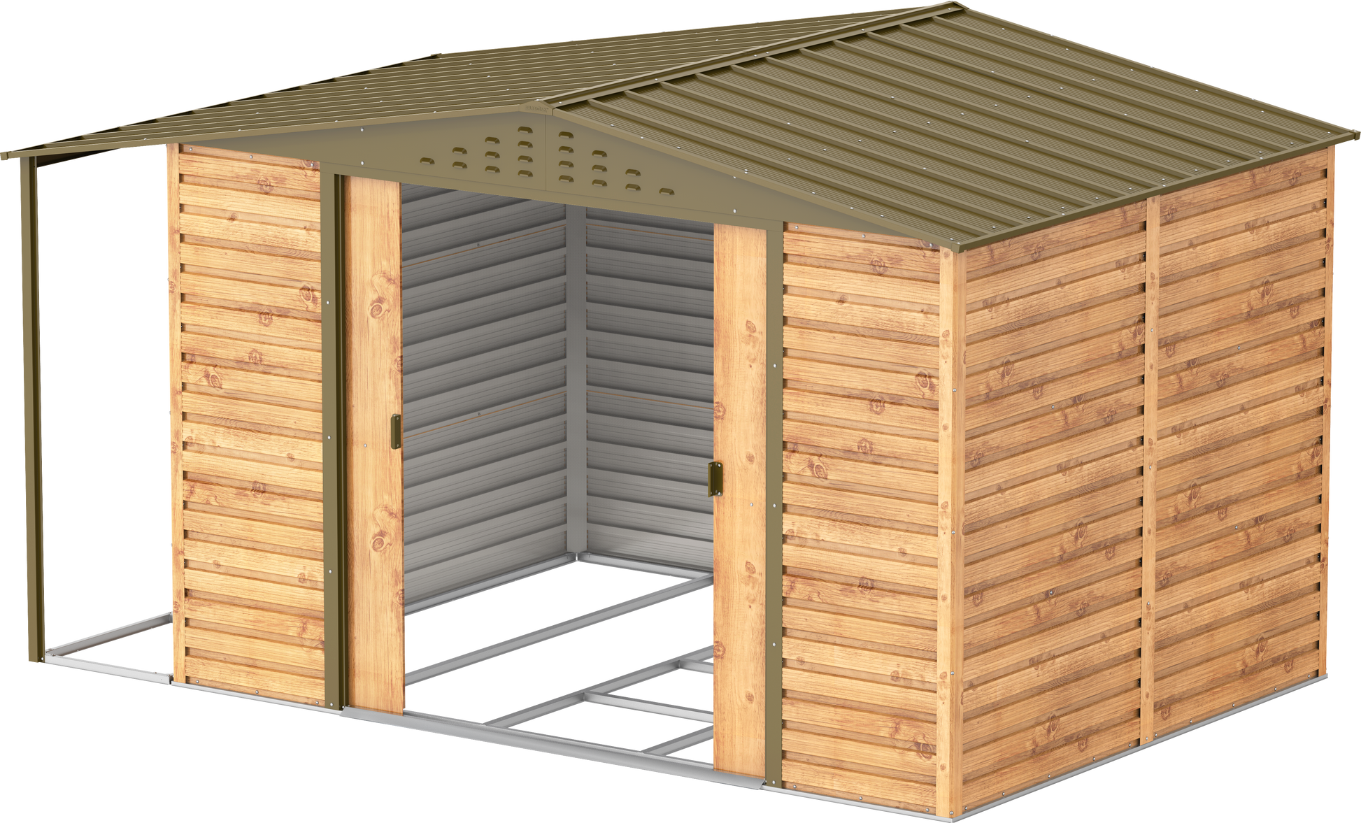 Caseta de Jardin Alpine 10x8 imitación madera + extensión leñero
