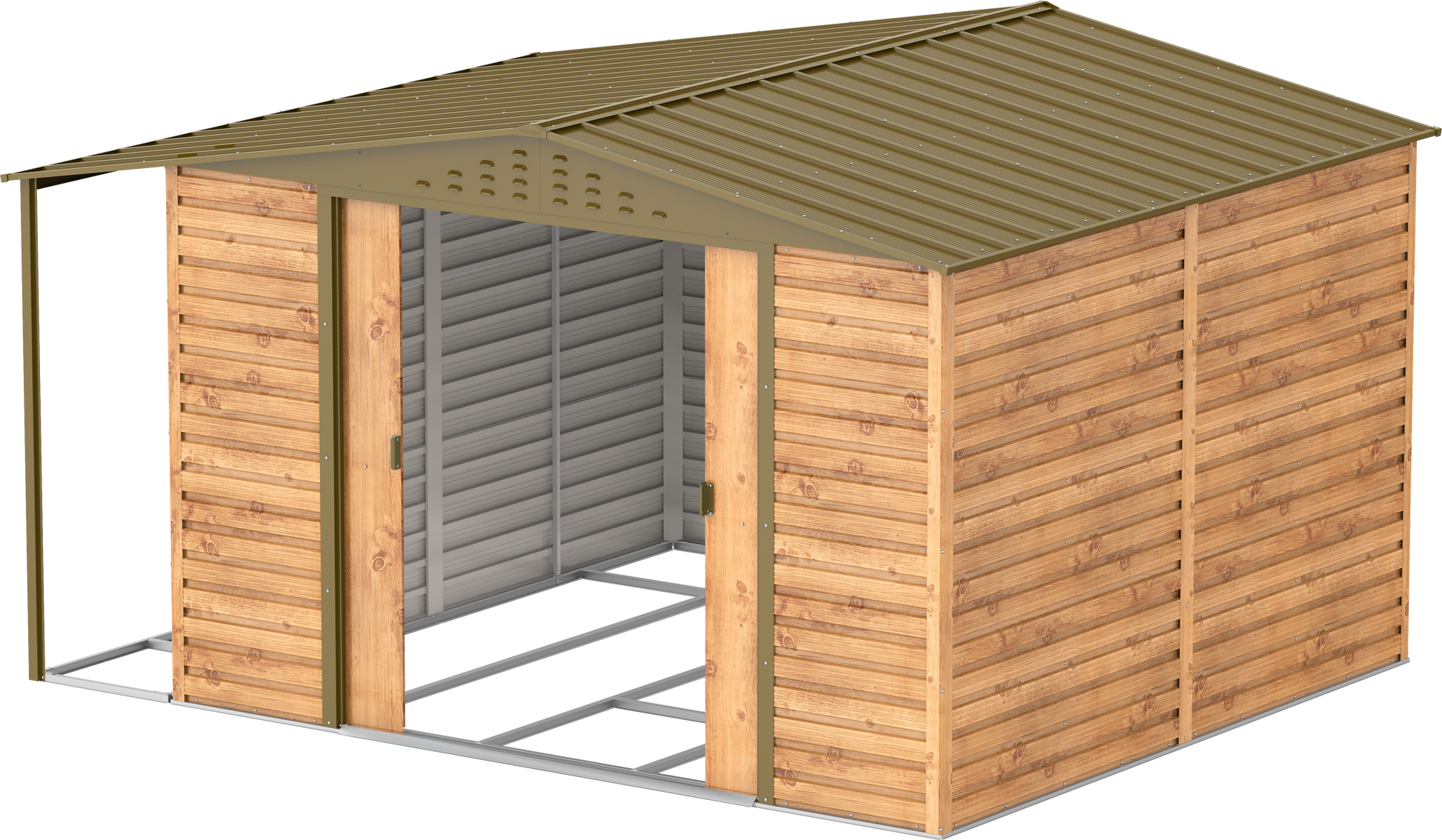 Caseta de Jardin Alpine 10x10 imitación madera + extensión leñero