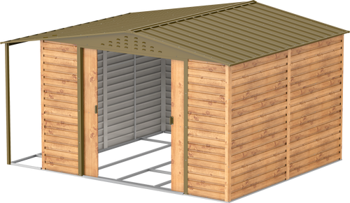 Caseta de Jardin Alpine 10x10 imitación madera + extensión leñero