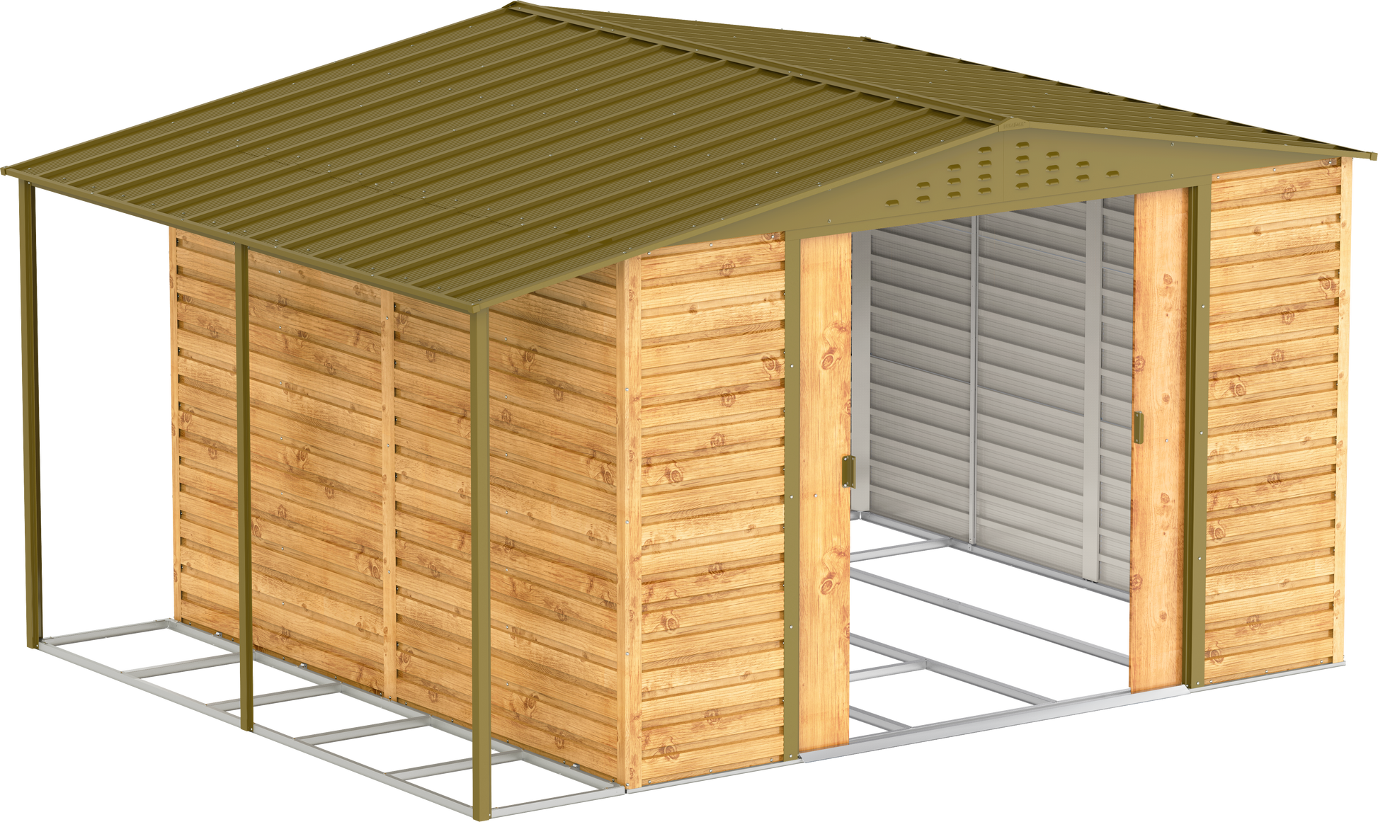 Caseta de Jardin Alpine 10x10 imitación madera + extensión leñero