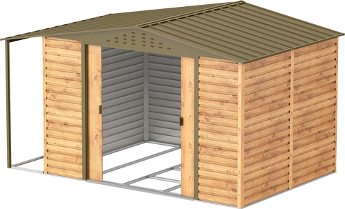 Caseta de Jardin Alpine 10x8 imitación madera + extensión leñero