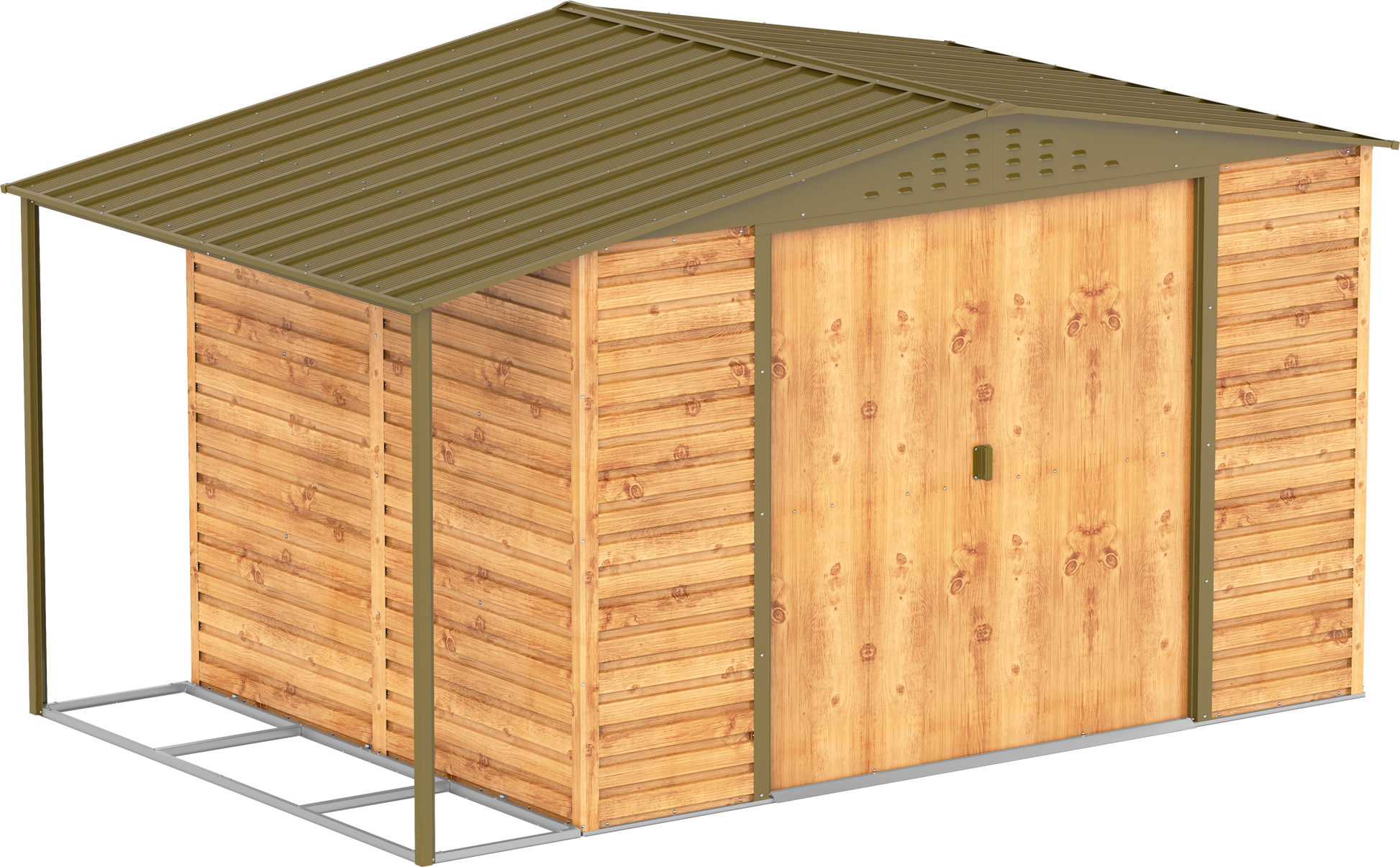 Caseta de Jardin Alpine 10x8 imitación madera + extensión leñero