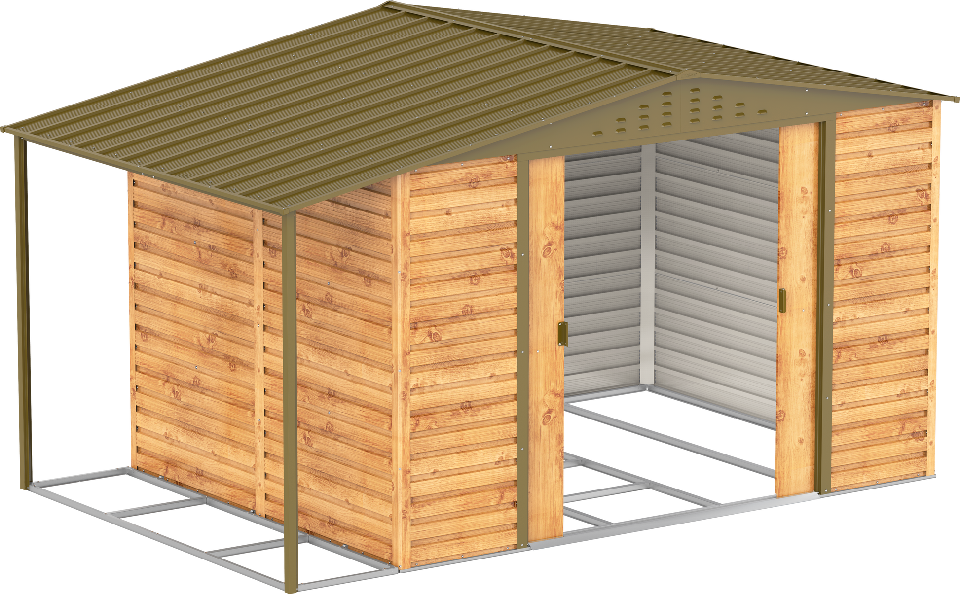 Caseta de Jardin Alpine 10x8 imitación madera + extensión leñero